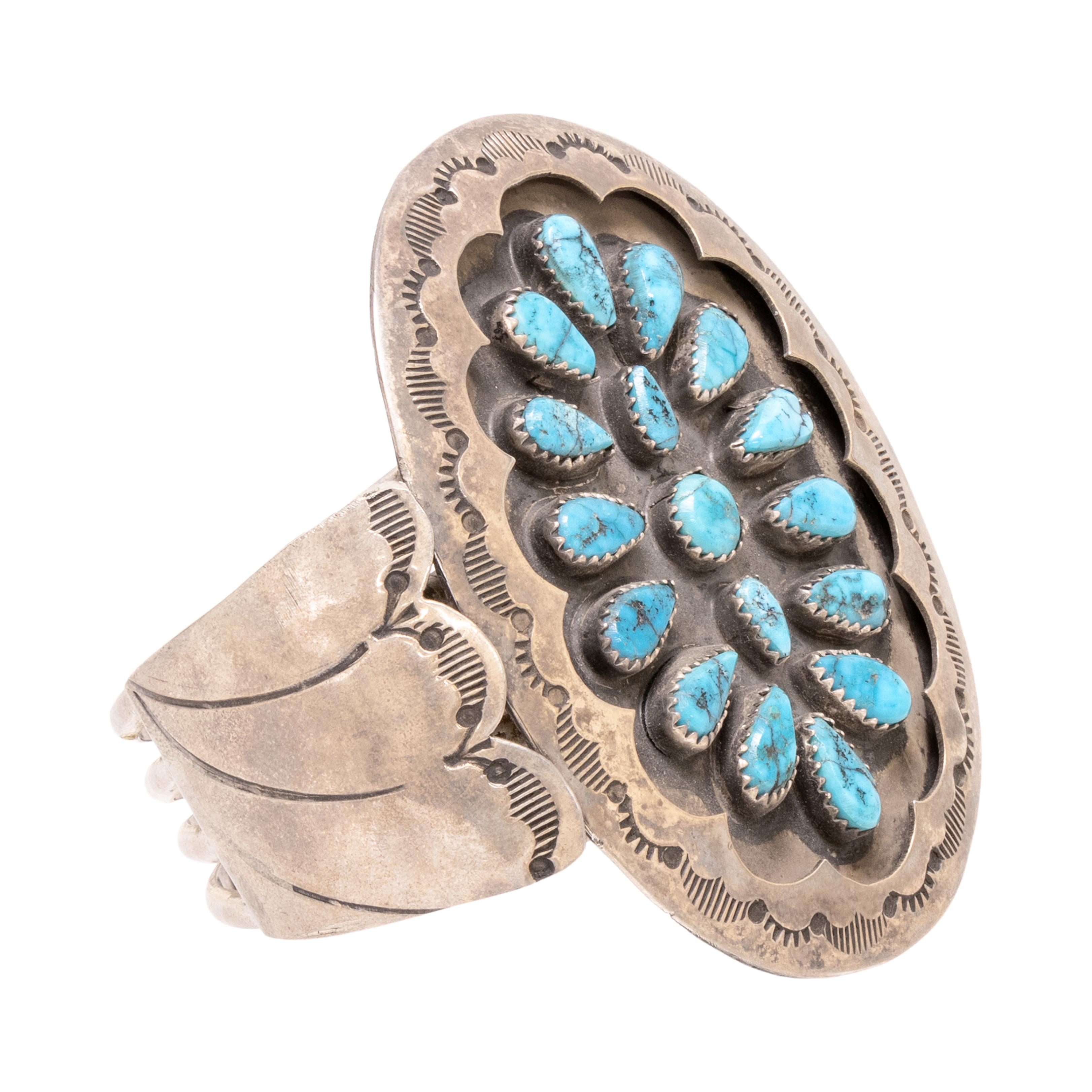 Navajo Teardrop Cluster cuff Bracelet In Good Condition For Sale In Coeur d Alene, ID