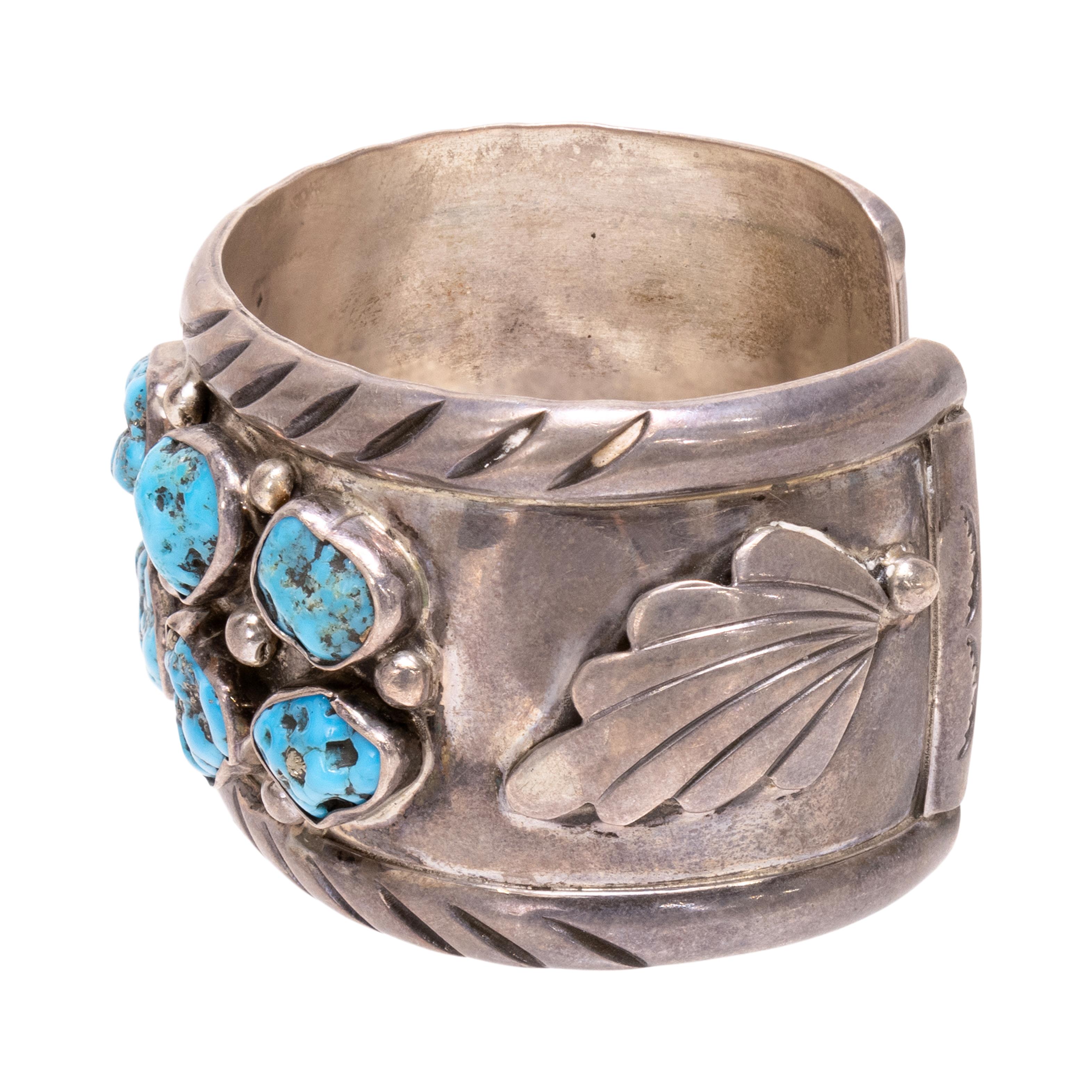 Taglio misto Bracciale Navajo con dieci pietre di turchese in vendita