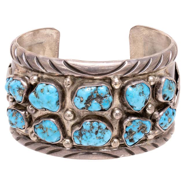 Turquoise Cuff Navajo Five Nugget Turquoise Cuff Bracelet For Sale at 1stDibs
