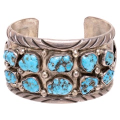 Bracciale Navajo con dieci pietre di turchese