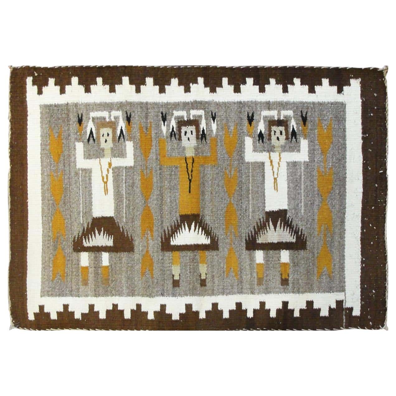 Navajo Three Figure Yei Rug, Free Shipping For Sale at 1stDibs
