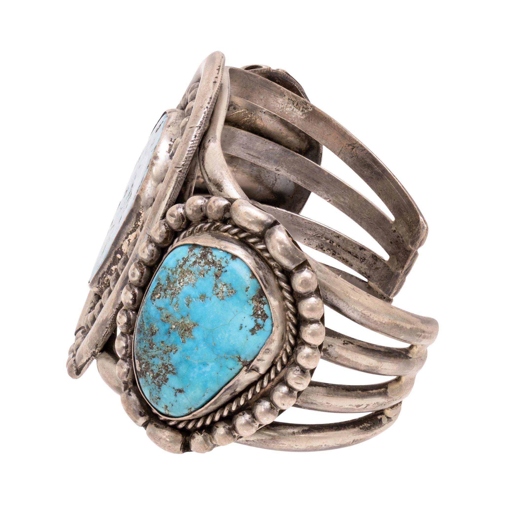 Amérindien Bracelet manchette à trois pierres Navajo en vente