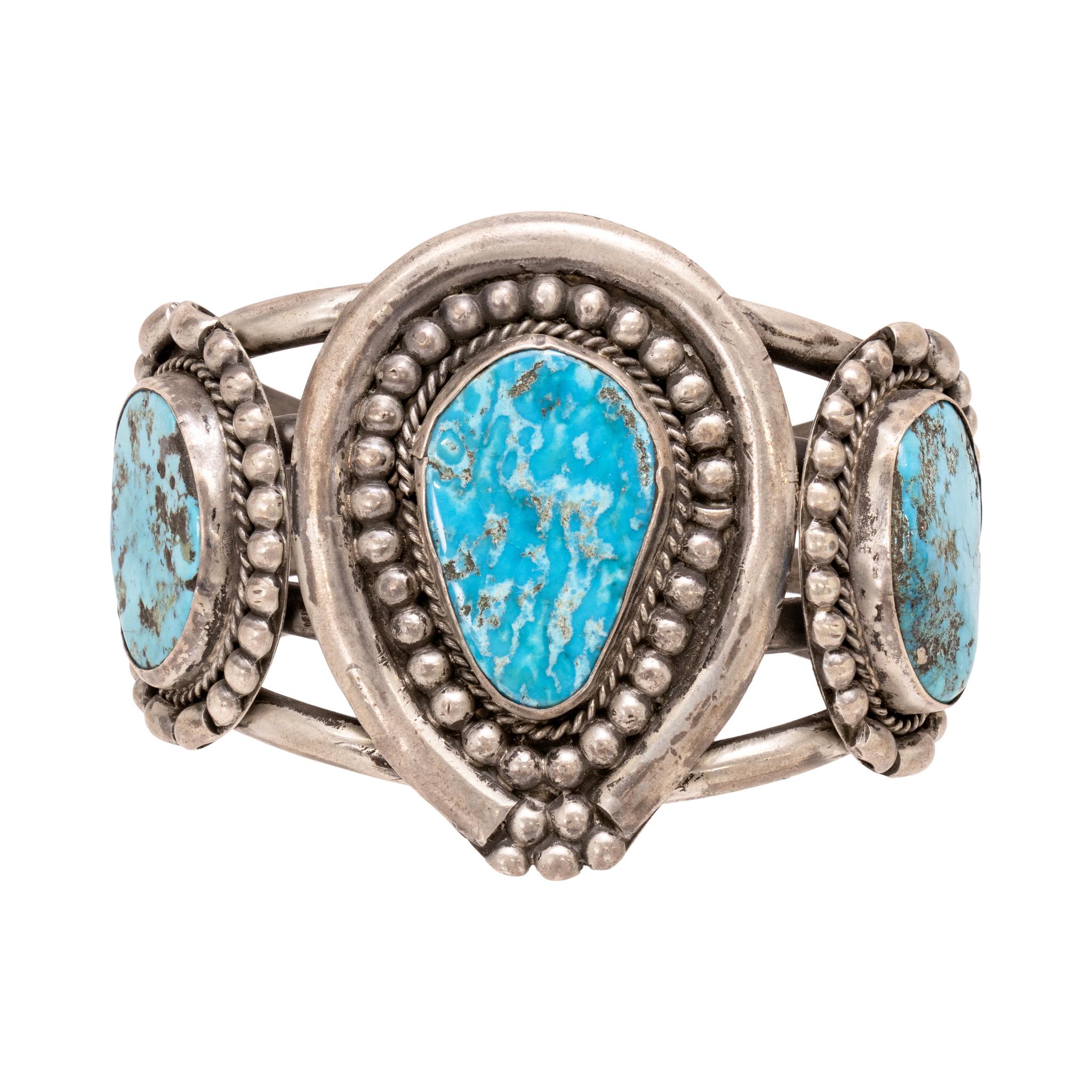 Bracelet manchette à trois pierres Navajo Bon état - En vente à Coeur d Alene, ID