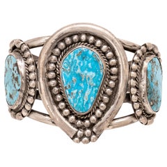 Bracelet manchette à trois pierres Navajo