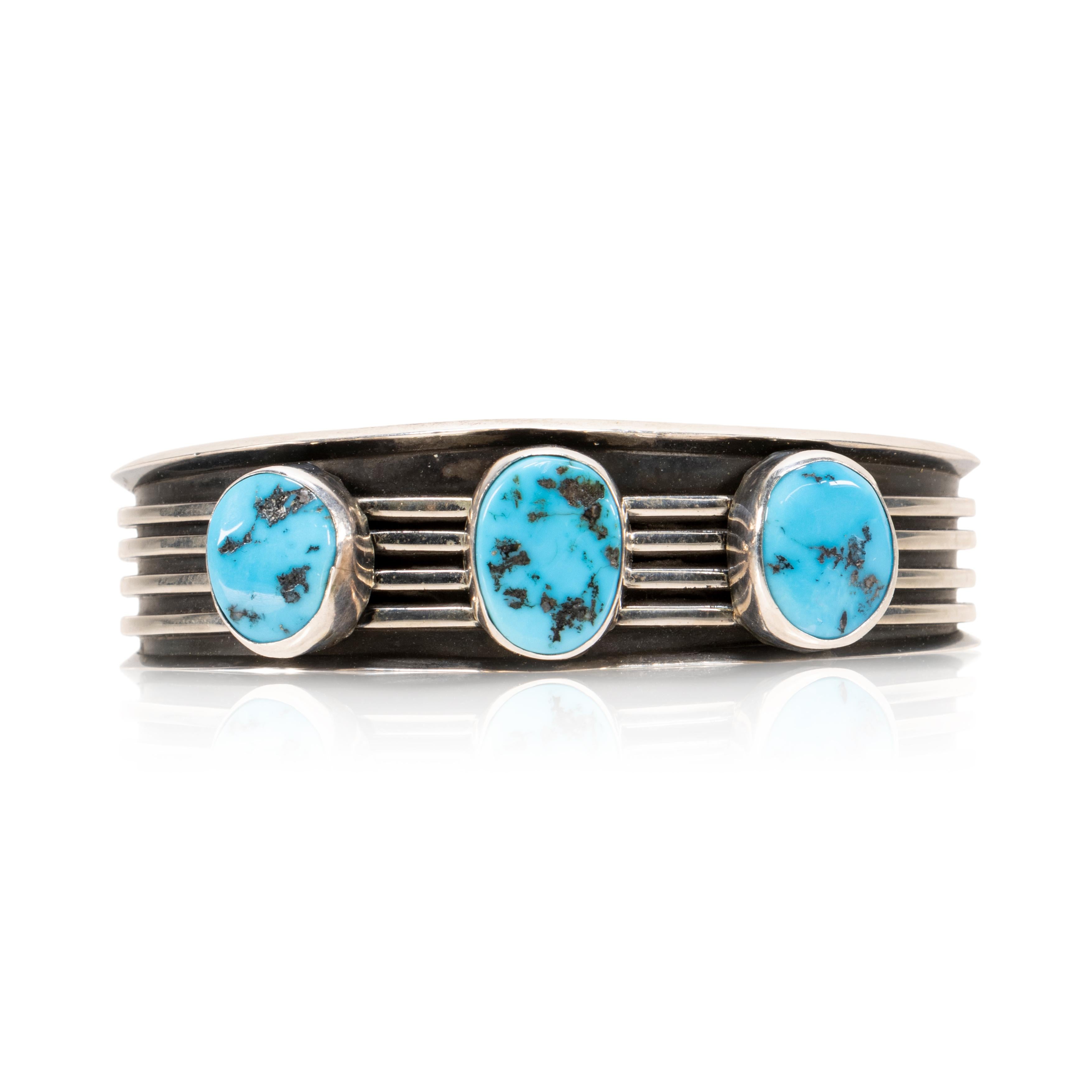 Bracciale Navajo con tre pietre di turchese