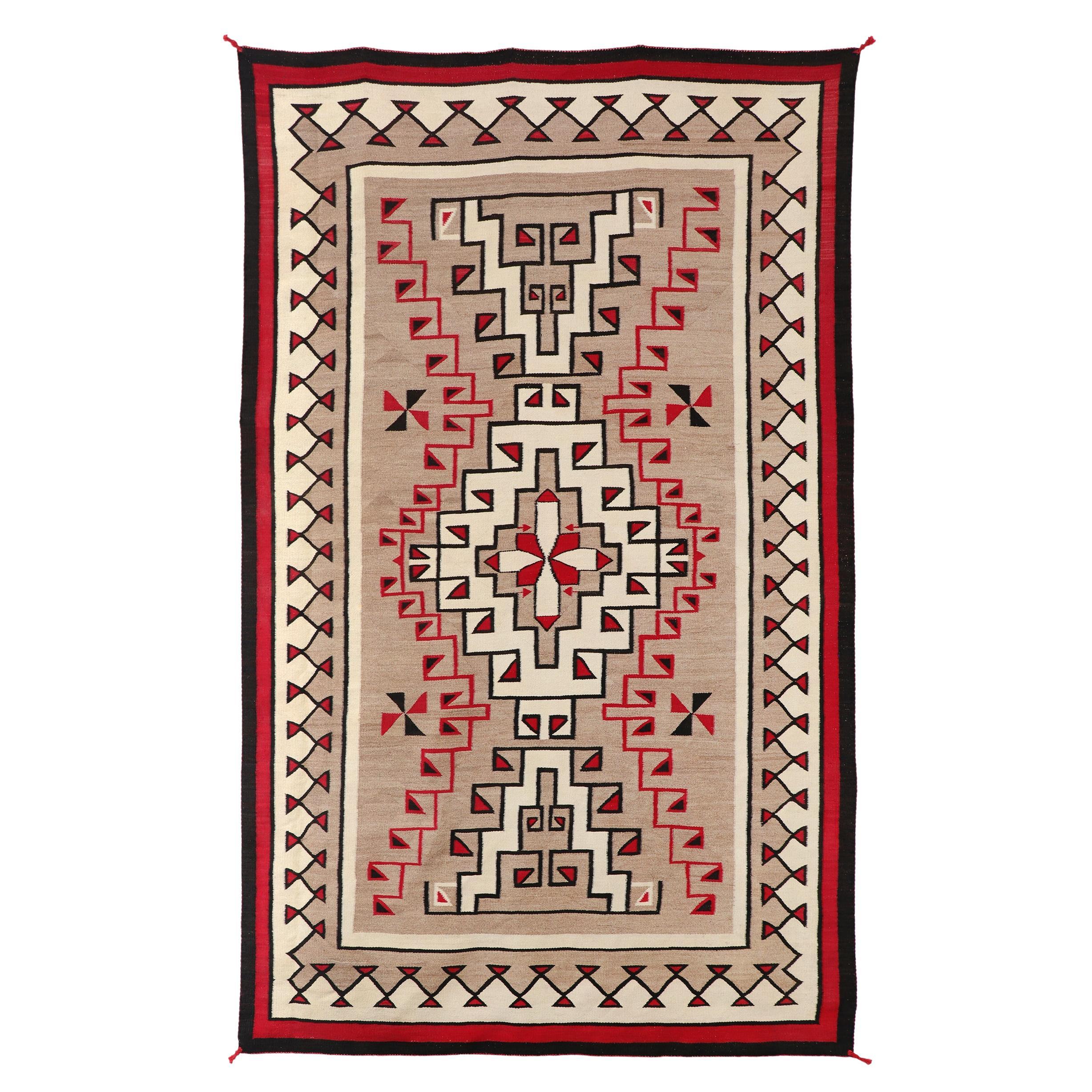 Navajo Trading Post Era Rug with Storm Pattern, Floor/Wall Hanging, Red Black