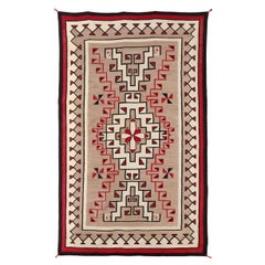 Navajo Trading Post Era Rug with Storm Pattern, Floor/Wall Hanging, Red Black