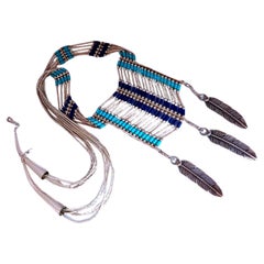 Halskette aus Sterlingsilber mit Türkis-Lapislazuli-Halskette, Navajo-Stammeshäuptling
