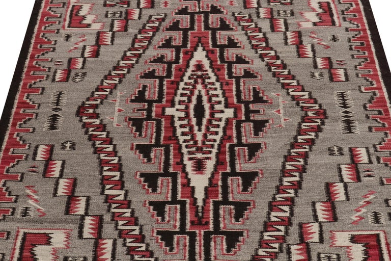 Navajo Tribal Kilim Style Rug in Red, Gray, Black and White Geometric Pattern In New Condition For Sale In Long Island City, NY