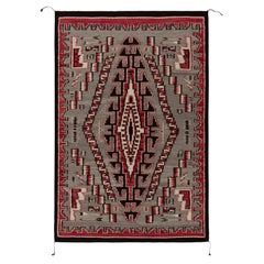 Navajo Tribal Kilim Style Rug in Red, Gray, Black and White Geometric Pattern