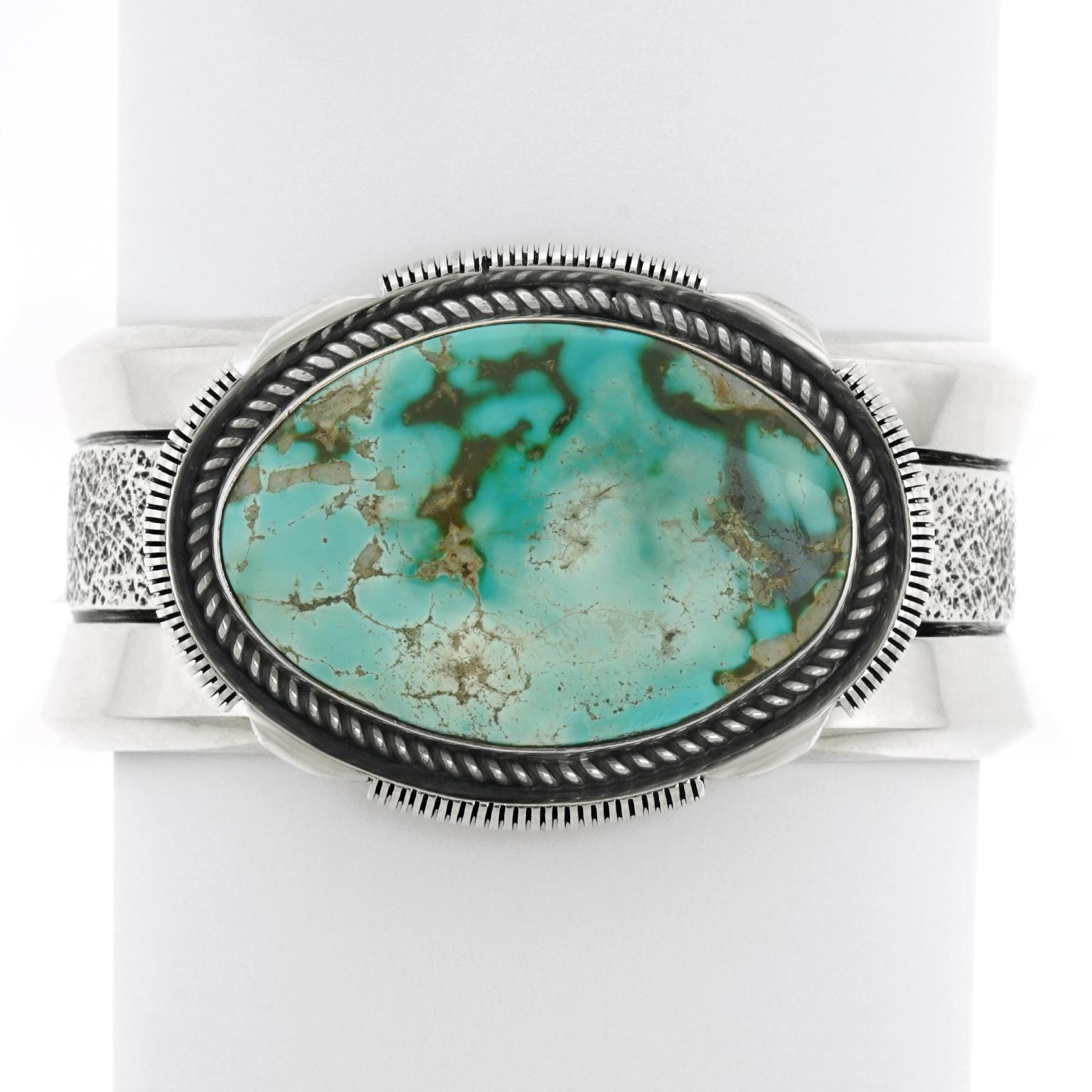 Navajo Tufa Cast Turquoise Cuff Bracelet In Excellent Condition In Litchfield, CT