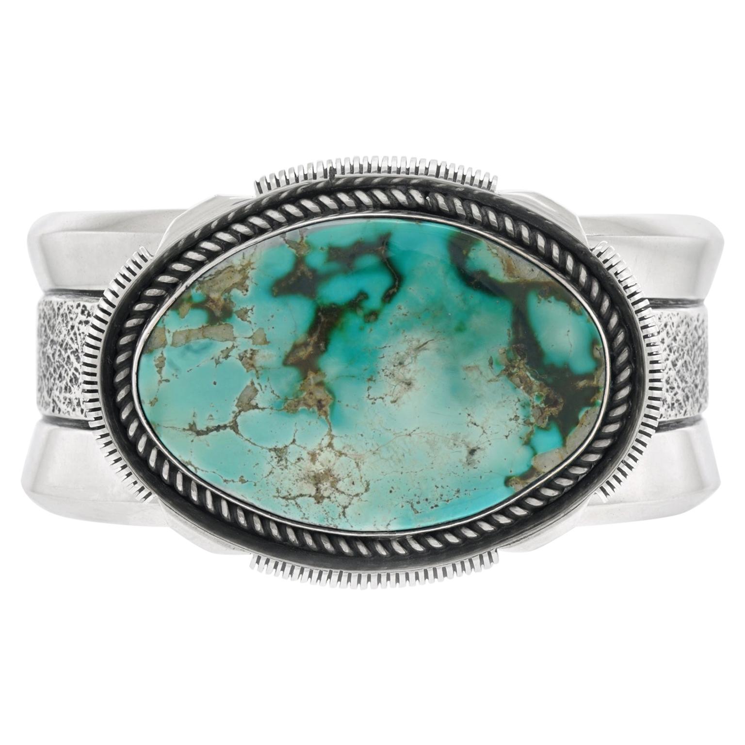 Navajo Tufa Cast Turquoise Cuff Bracelet