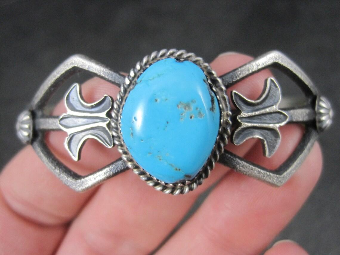 Navajo Tufa Turquoise Cuff Bracelet For Sale 3
