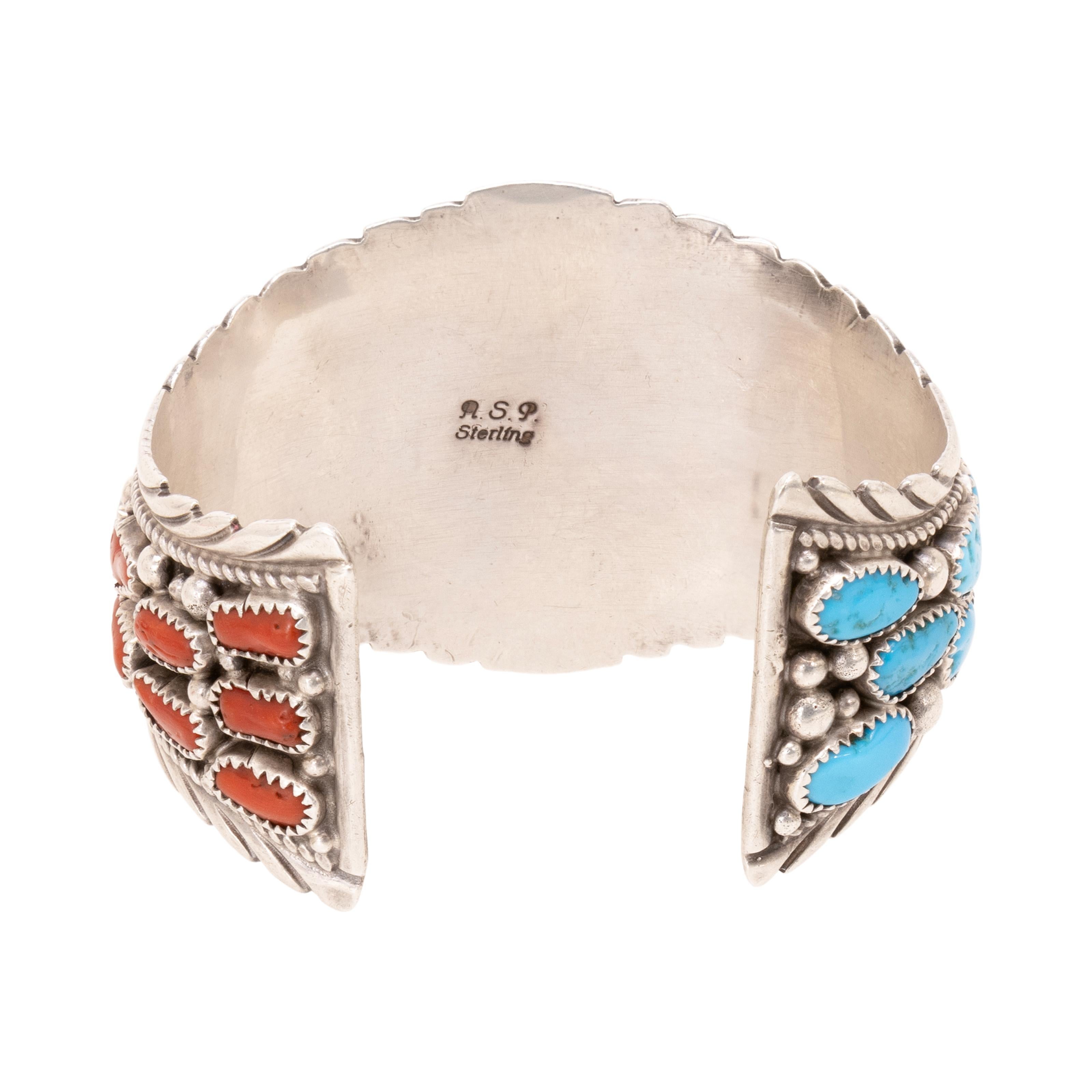 Amérindien Bracelet Navajo turquoise et corail en vente