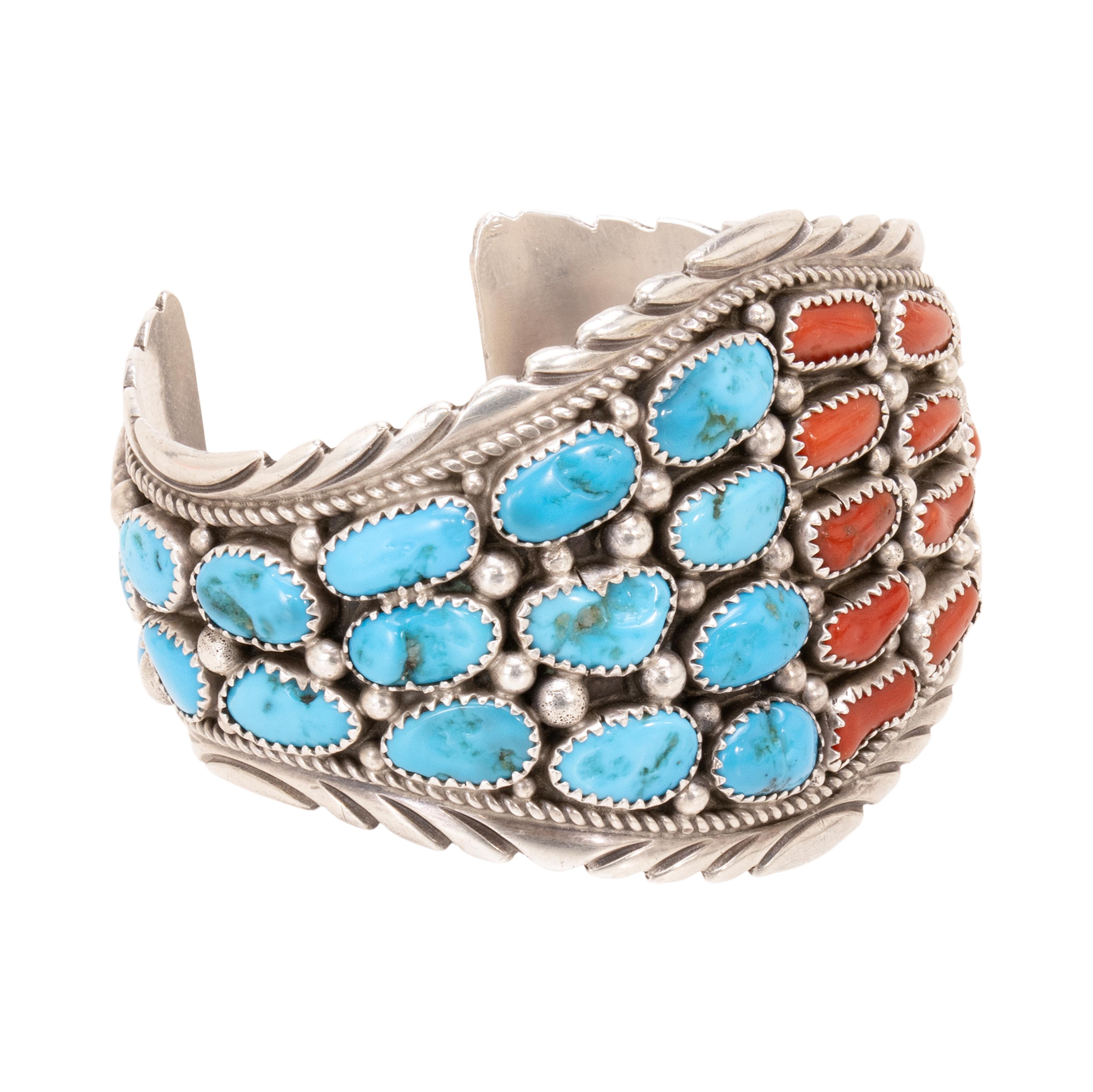 Bracelet Navajo turquoise et corail Bon état - En vente à Coeur d Alene, ID
