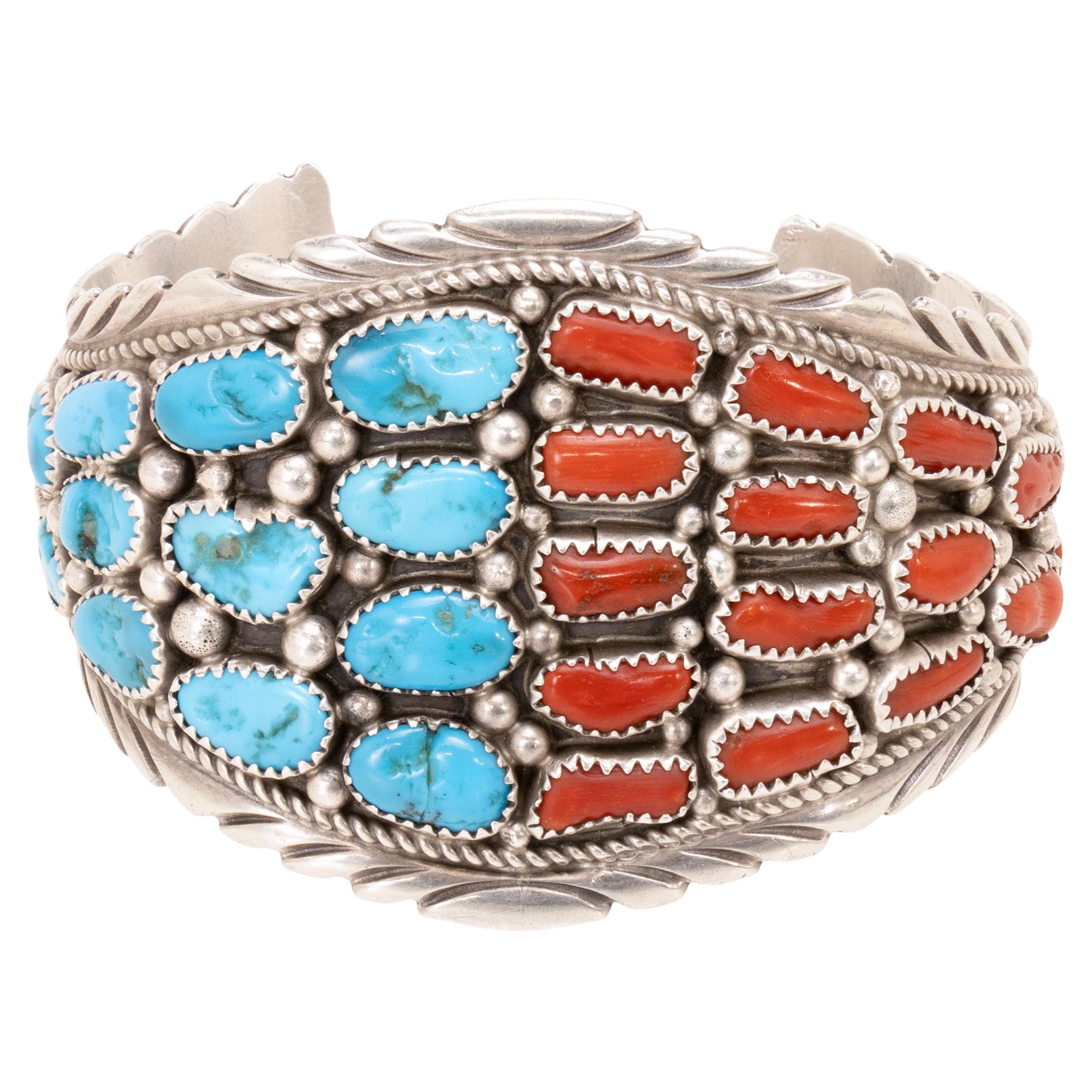 Navajo Turquoise and Coral Bracelet