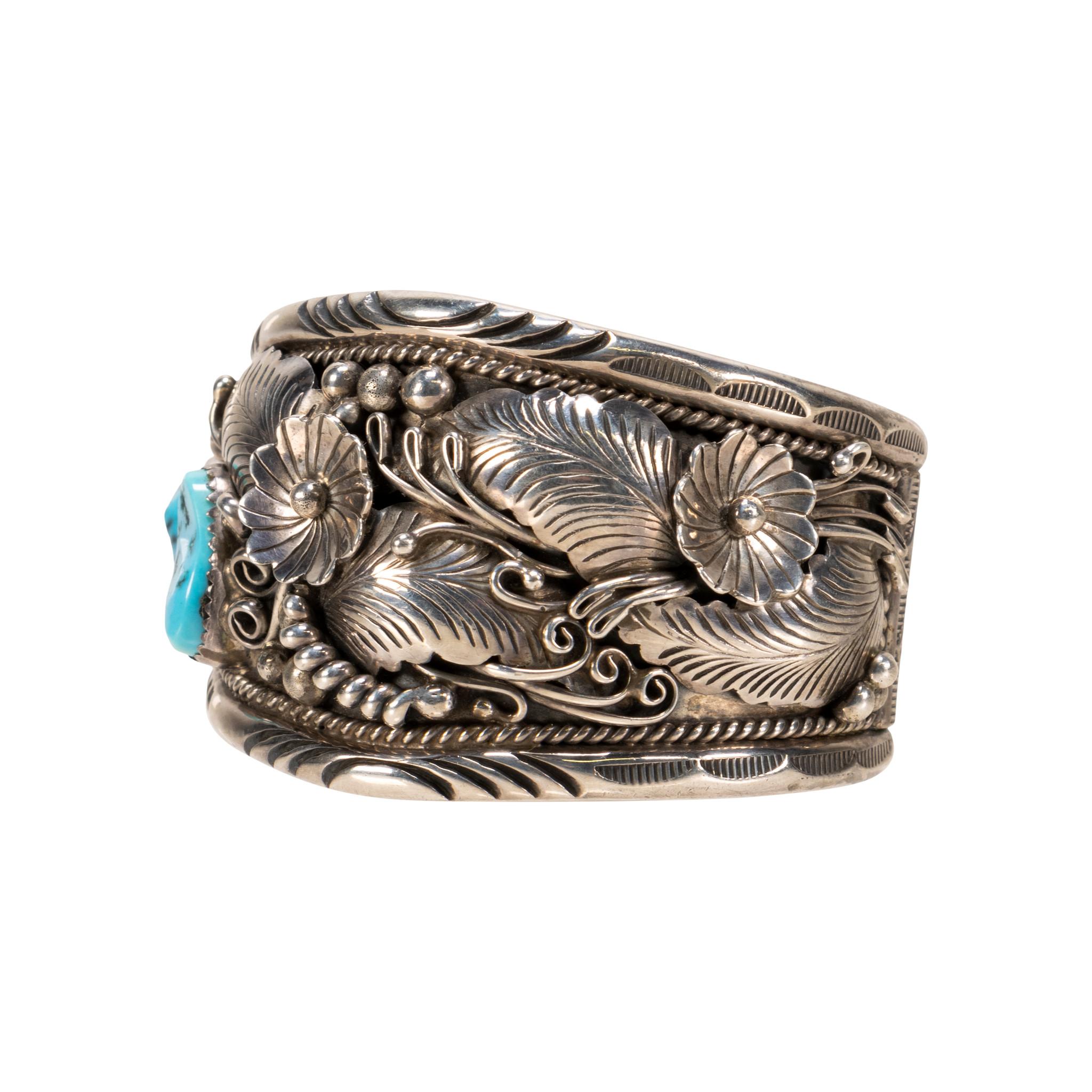 Mixed Cut Navajo Turquoise and Coral Cuff Bracelet For Sale