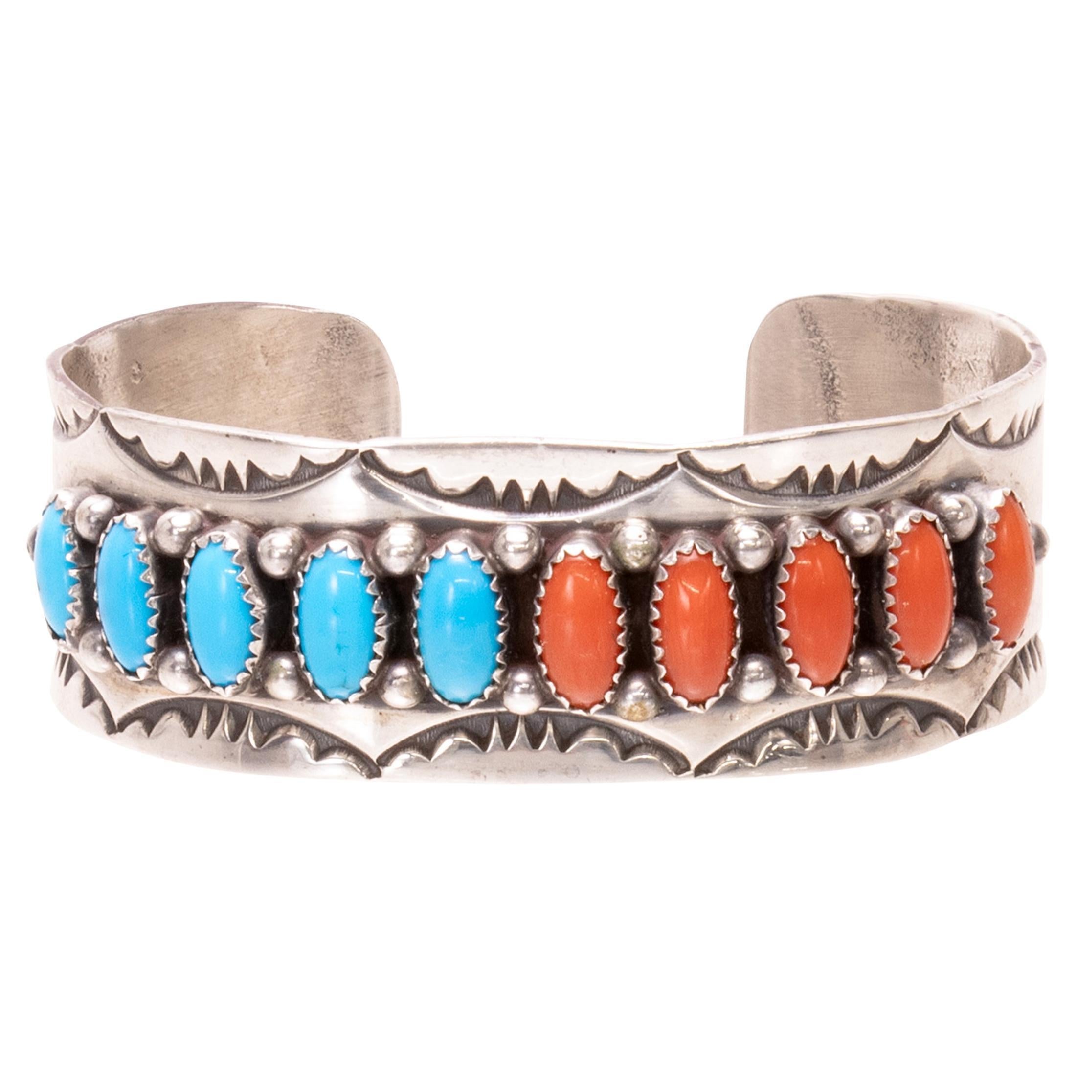 Bracciale Navajo in turchese e corallo in vendita
