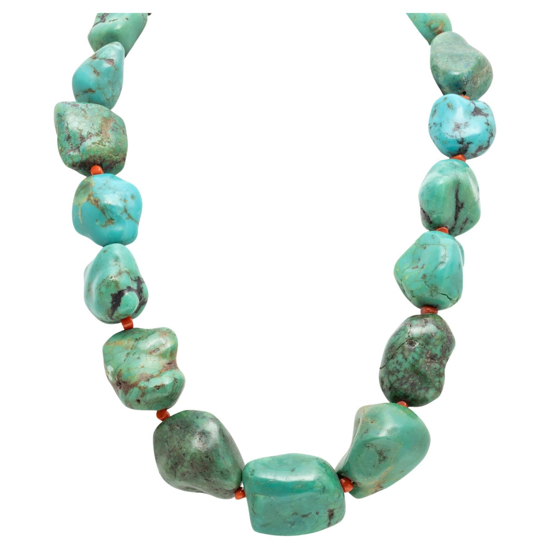 Navajo Turquoise and Coral Necklace For Sale