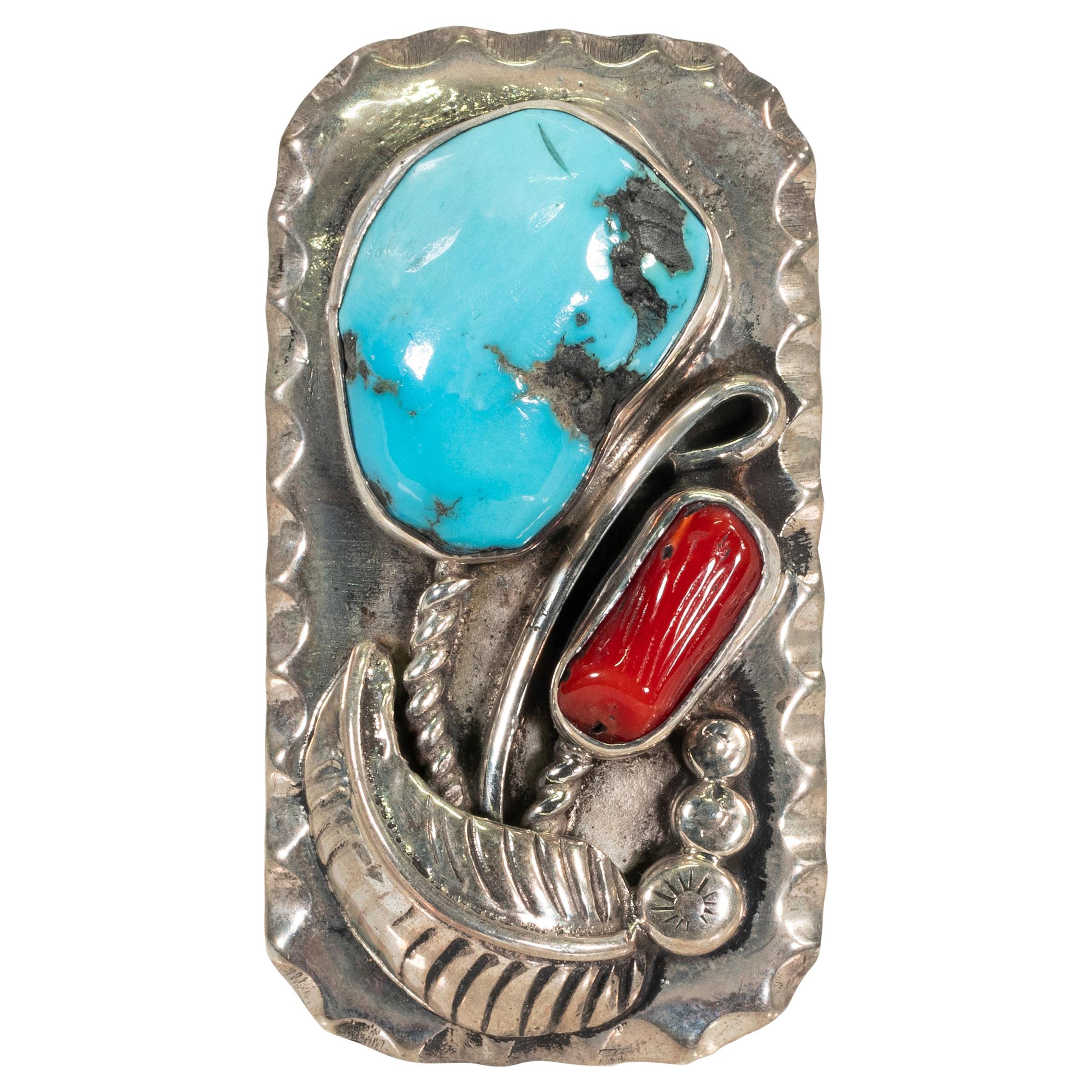Details about     Turquoise and Coral Baby or Small Ladies Ring in Sterling Handcrafted Navajo 