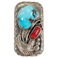 Used Navajo Turquoise and Coral Ring