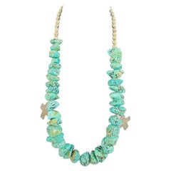 Navajo Turquoise and Pearls Necklace With Sterling Silver Cross Pendants