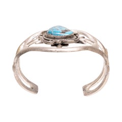 Navajo Turquoise and Sand Cast Sterling Silver Cuff Bracelet