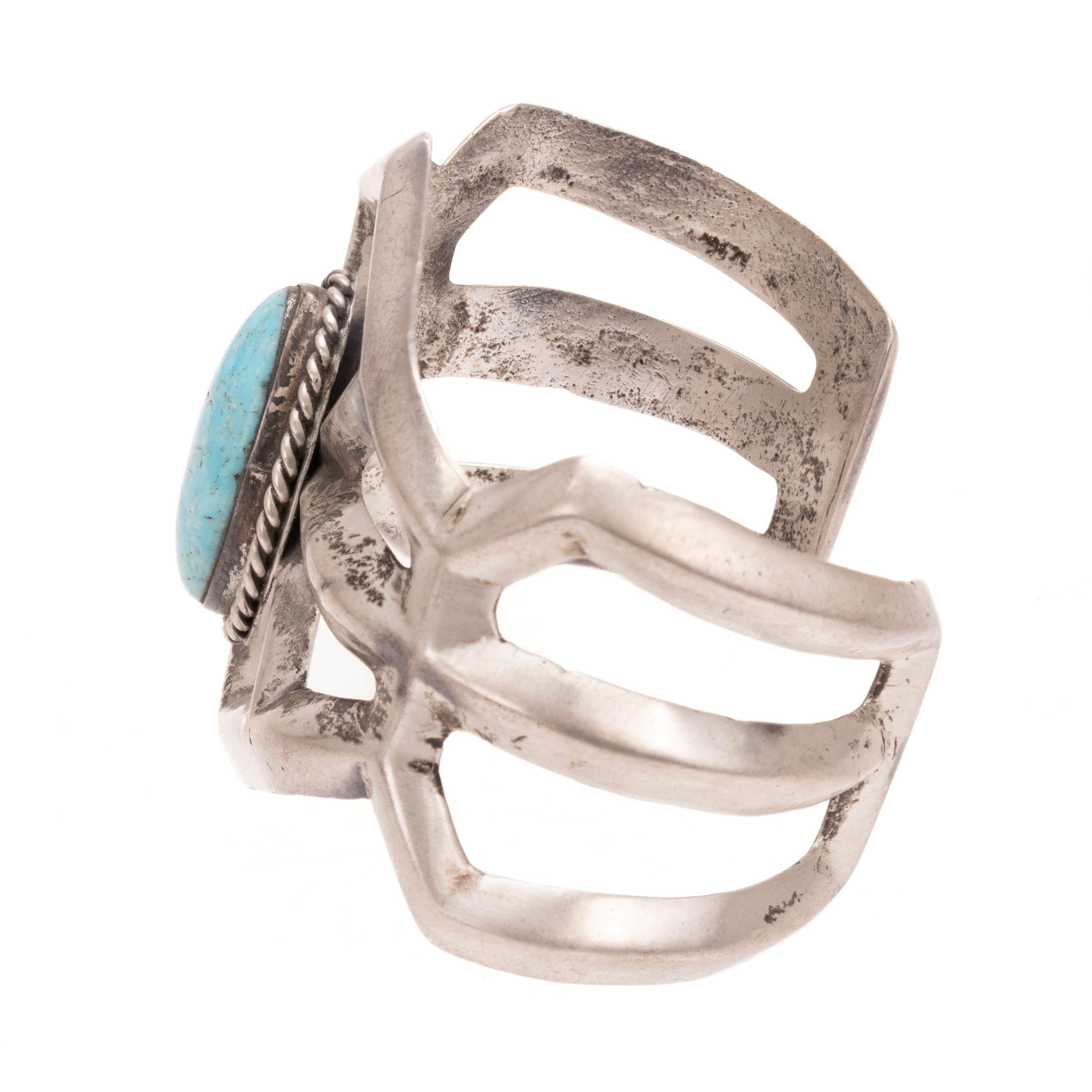 Nativo americano Bracciale con turchese Navajo e argento fuso con sabbia in vendita
