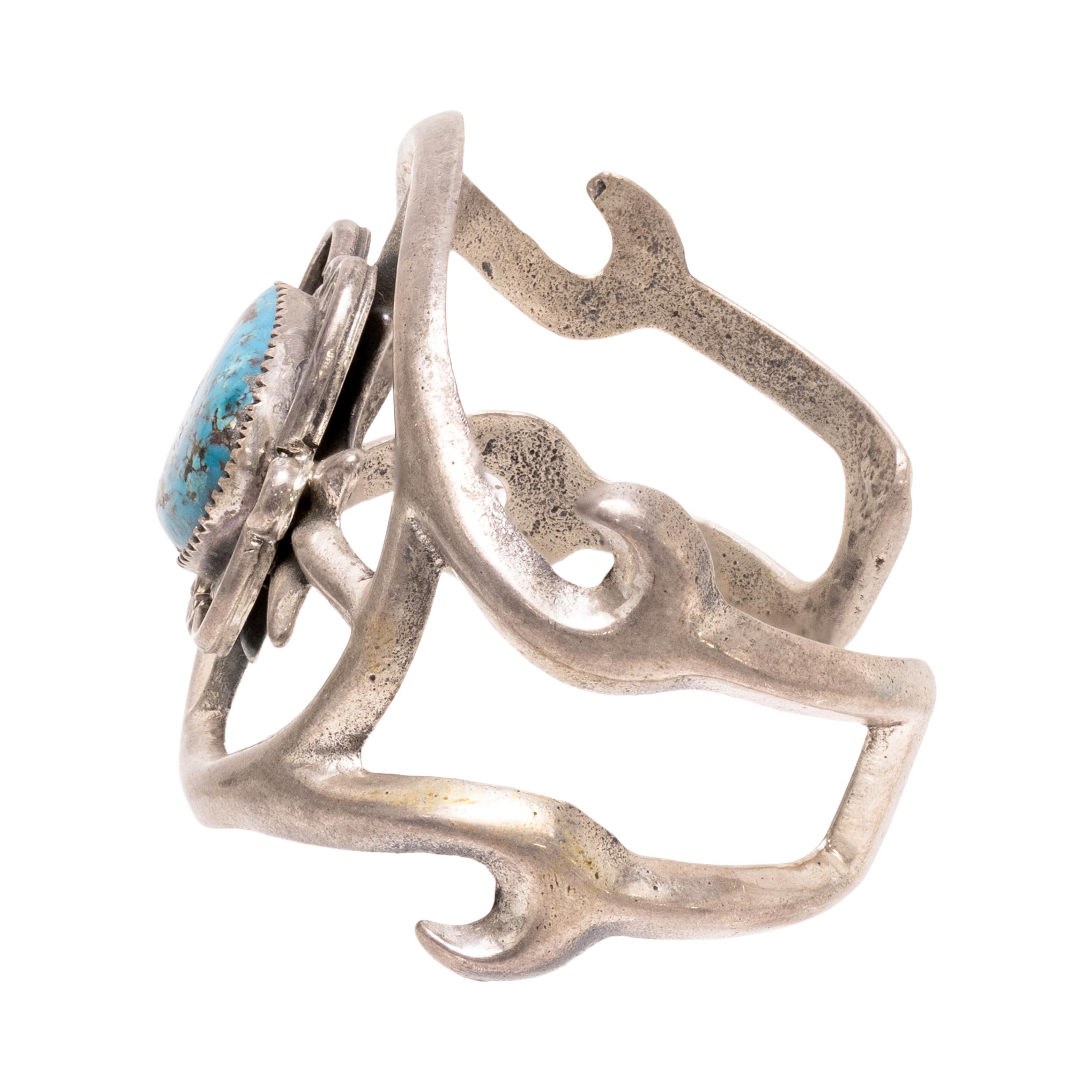Taglio vecchia miniera Bracciale con turchese Navajo e argento fuso con sabbia in vendita