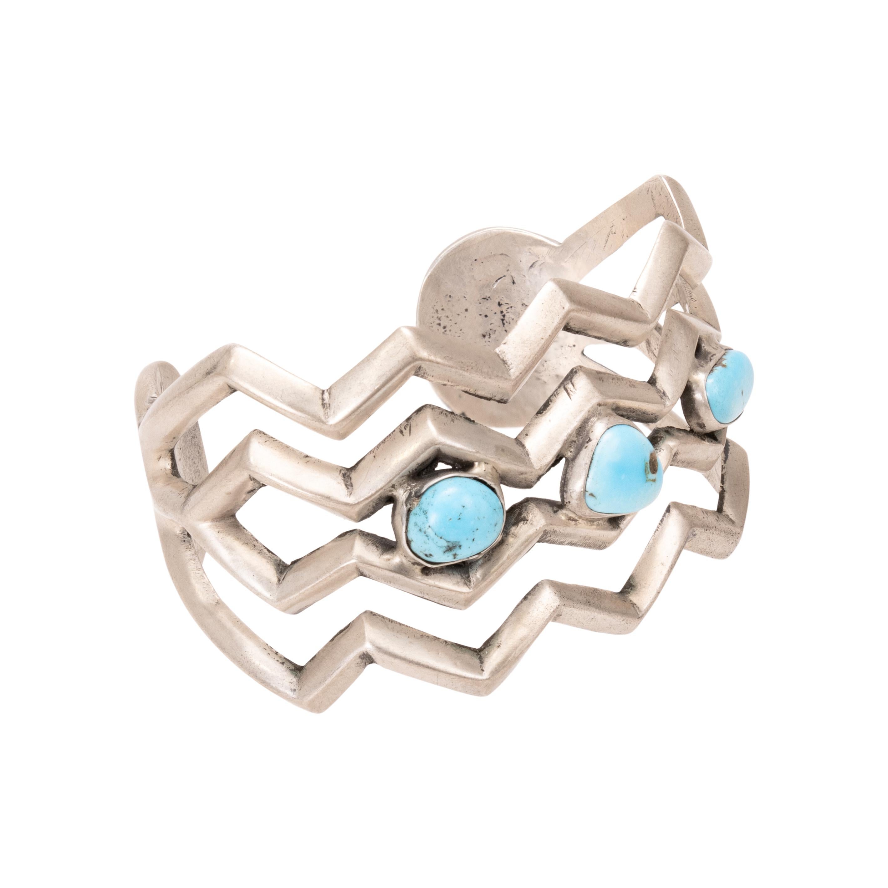 Taglio misto Bracciale con turchese Navajo e argento fuso con sabbia in vendita