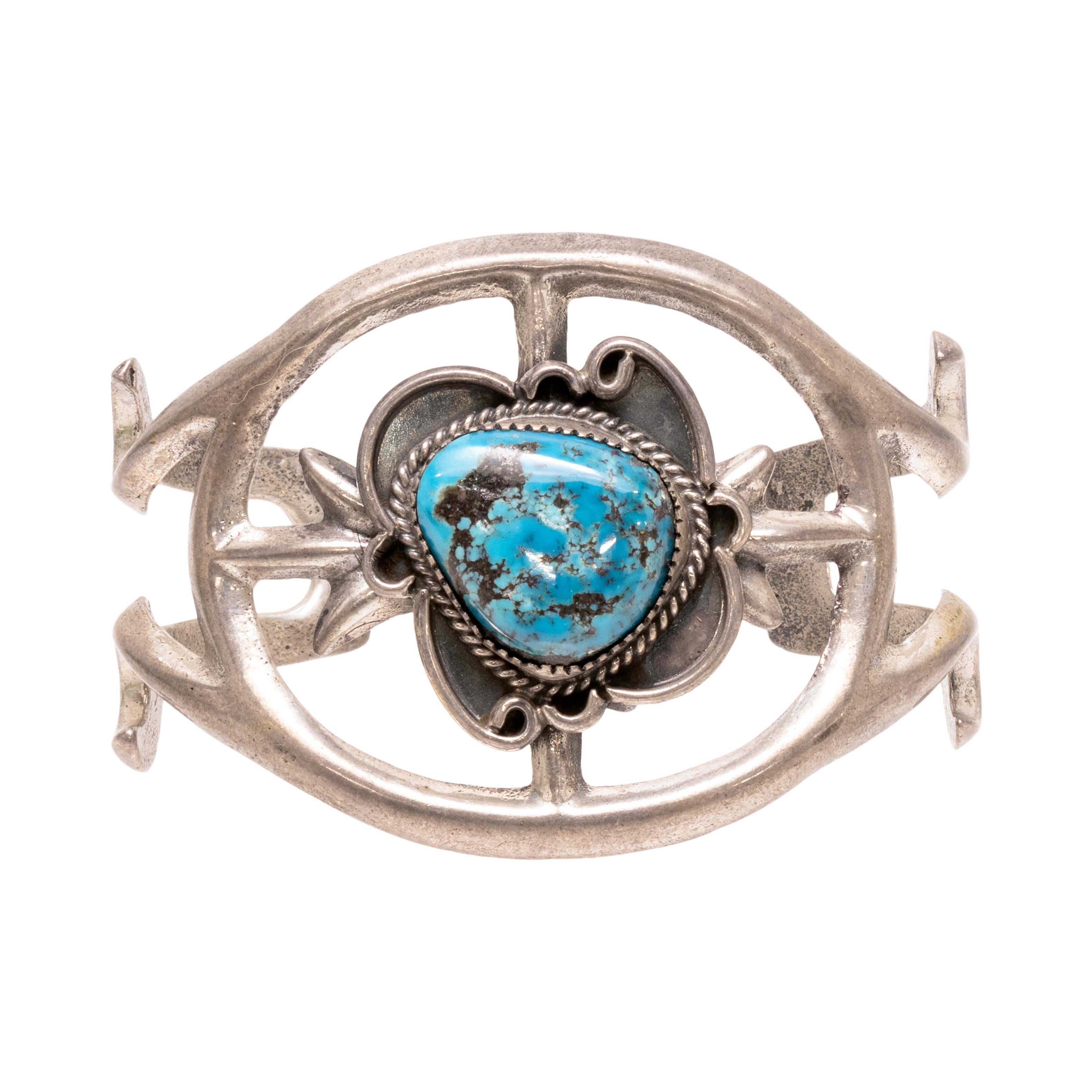 Bracciale con turchese Navajo e argento fuso con sabbia