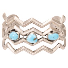 Bracciale con turchese Navajo e argento fuso con sabbia