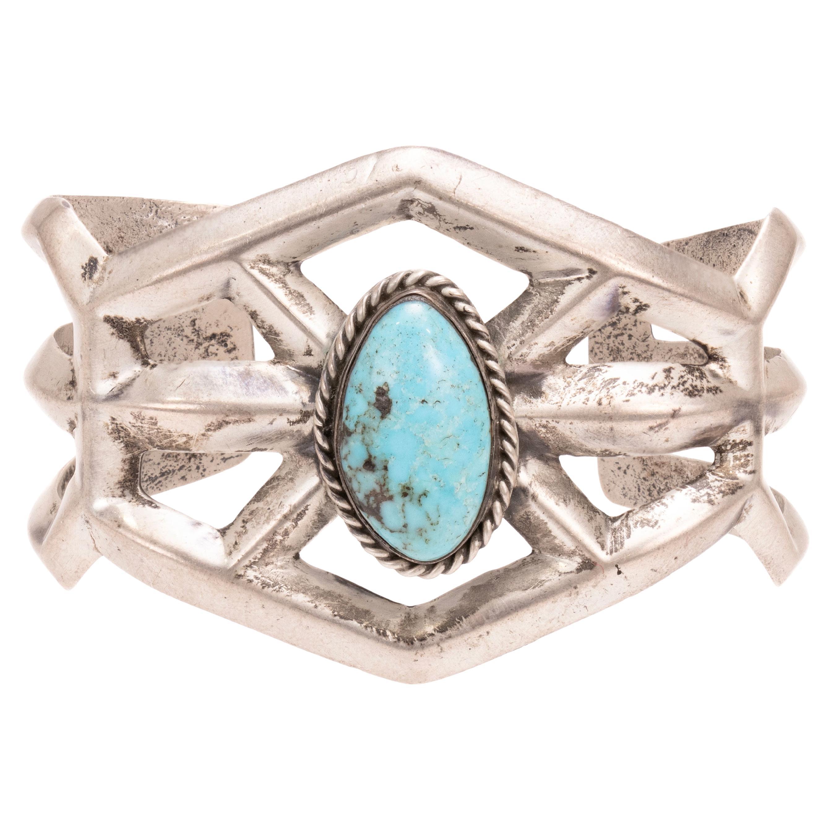 Bracciale con turchese Navajo e argento fuso con sabbia
