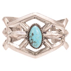 Bracciale con turchese Navajo e argento fuso con sabbia