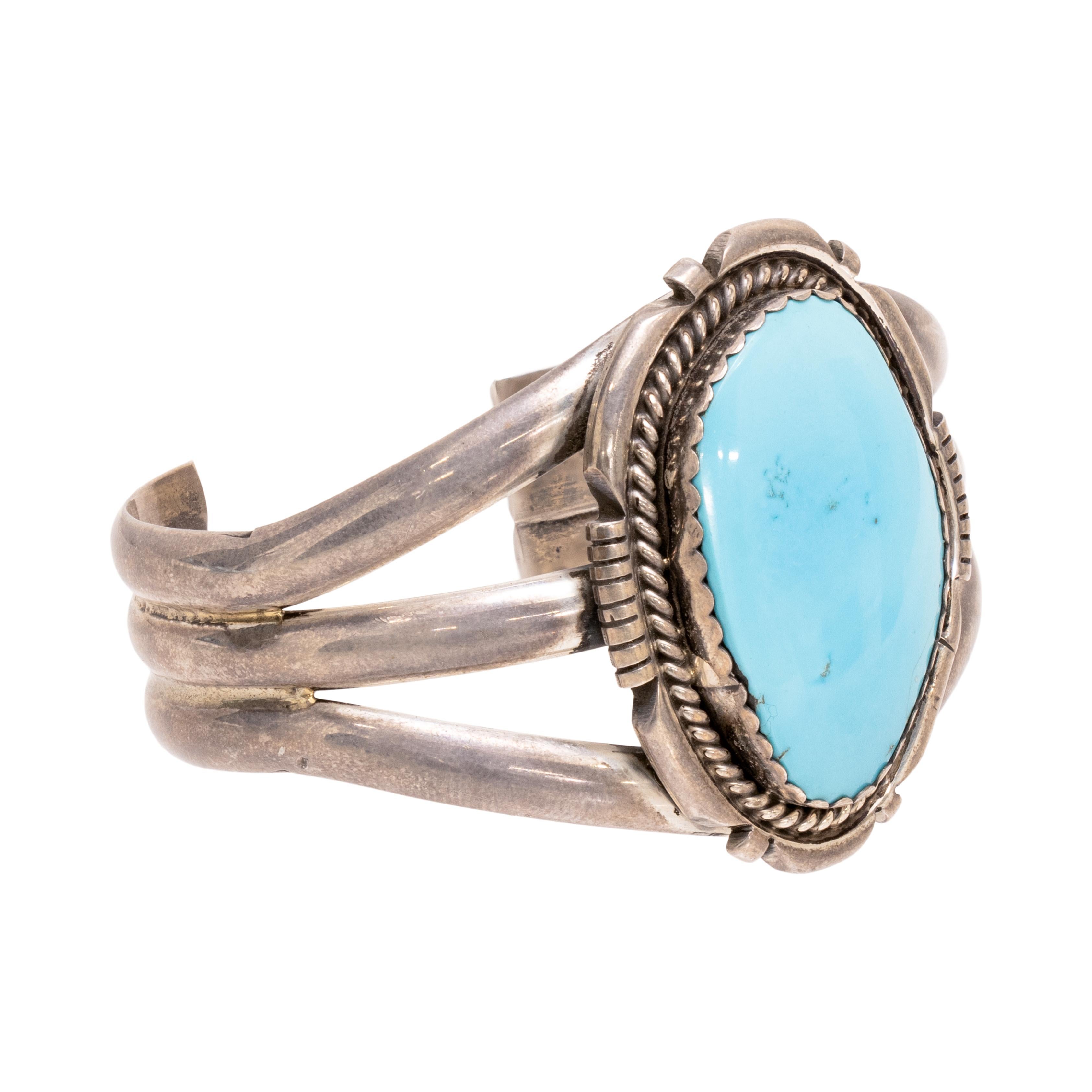 Old Mine Cut Navajo Turquoise and Sterling Bracelet For Sale
