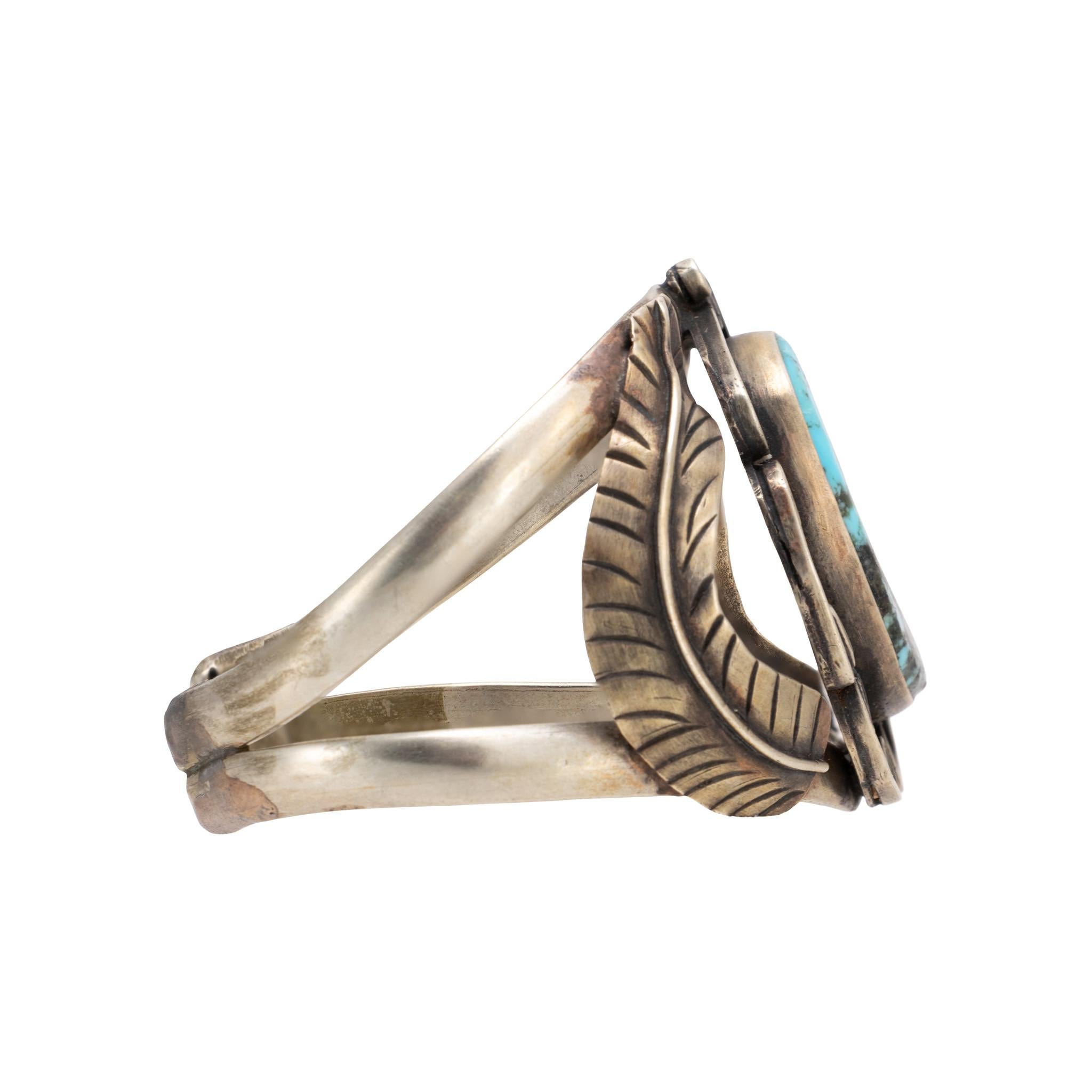 Pulsera de Turquesa Navajo y Plata de Ley Corte redondo en venta
