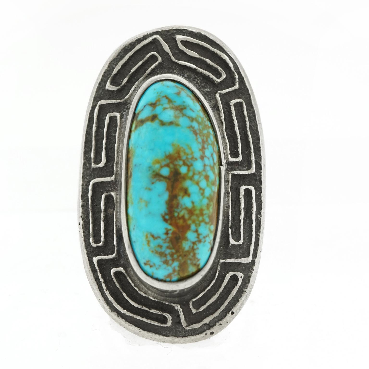 Native American Navajo Turquoise and Sterling Ring by Harold Lovato