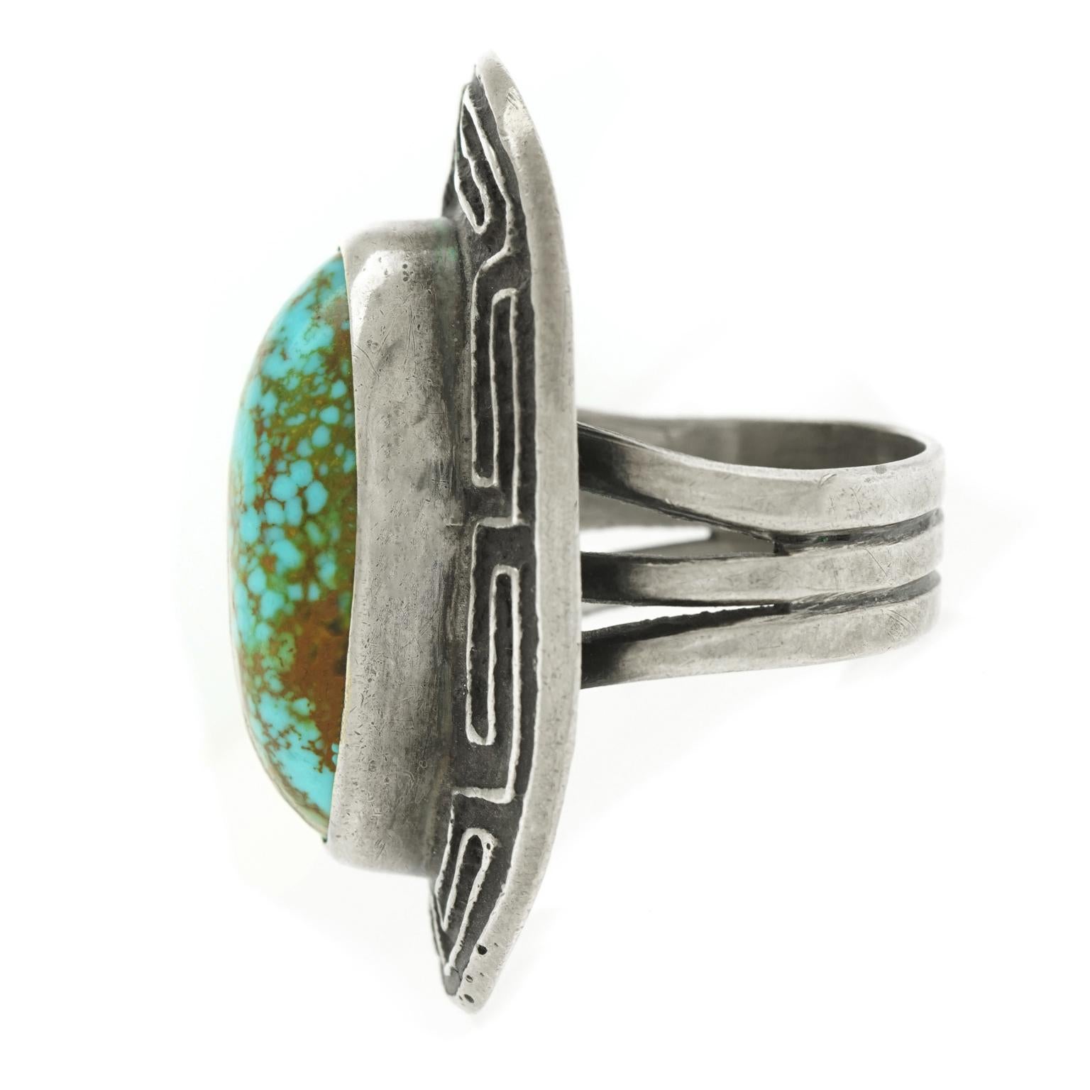 Navajo Turquoise and Sterling Ring by Harold Lovato 1