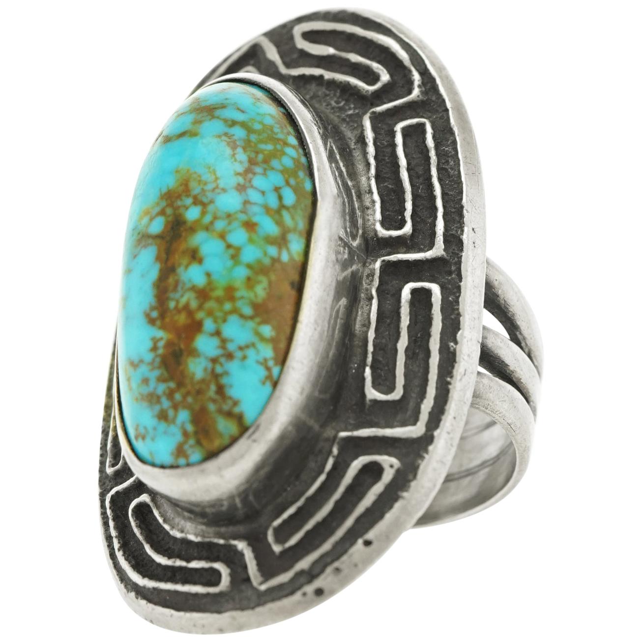 Navajo Turquoise and Sterling Ring by Harold Lovato