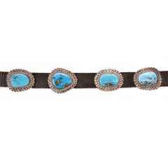 Ceinture Concho en Turquoise Navajo et Argent Sterling