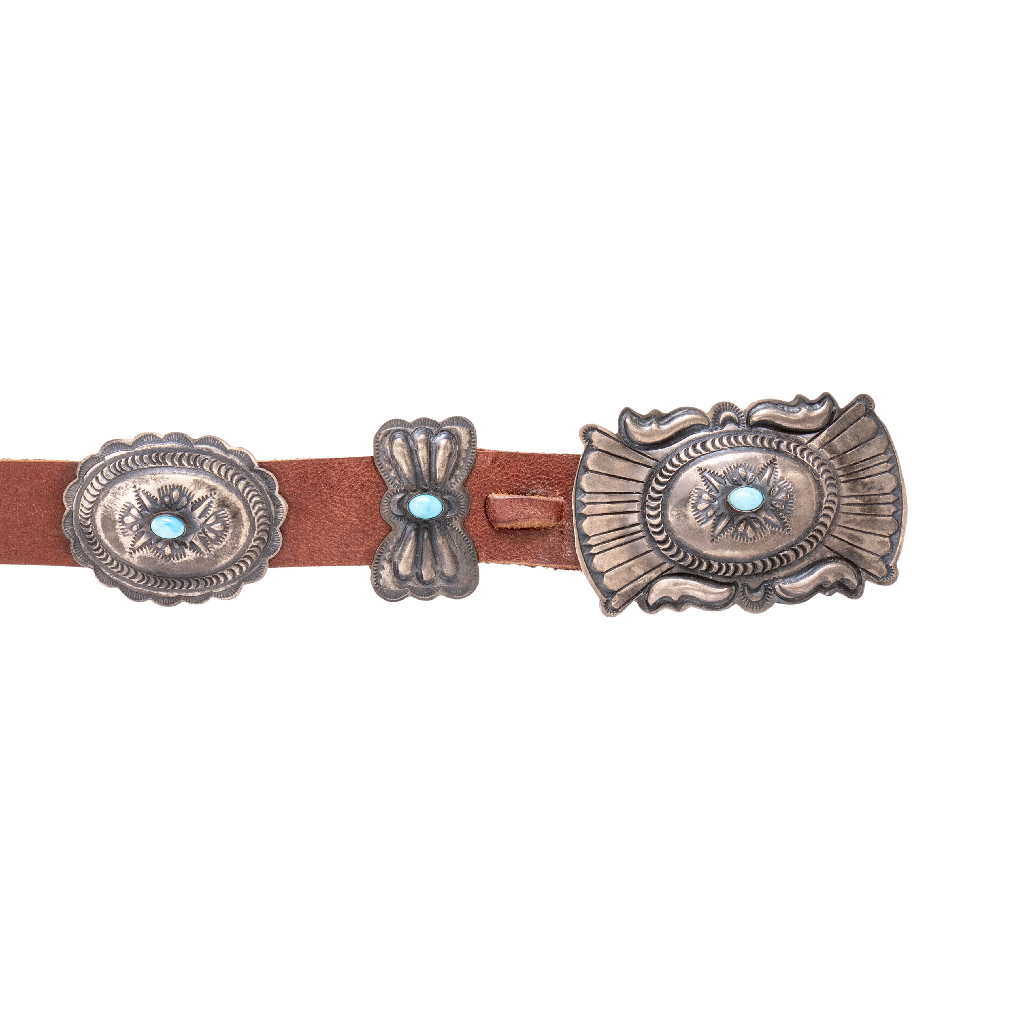 Taille vieille mine Ceinture Concho en Turquoise Navajo et Argent Sterling en vente
