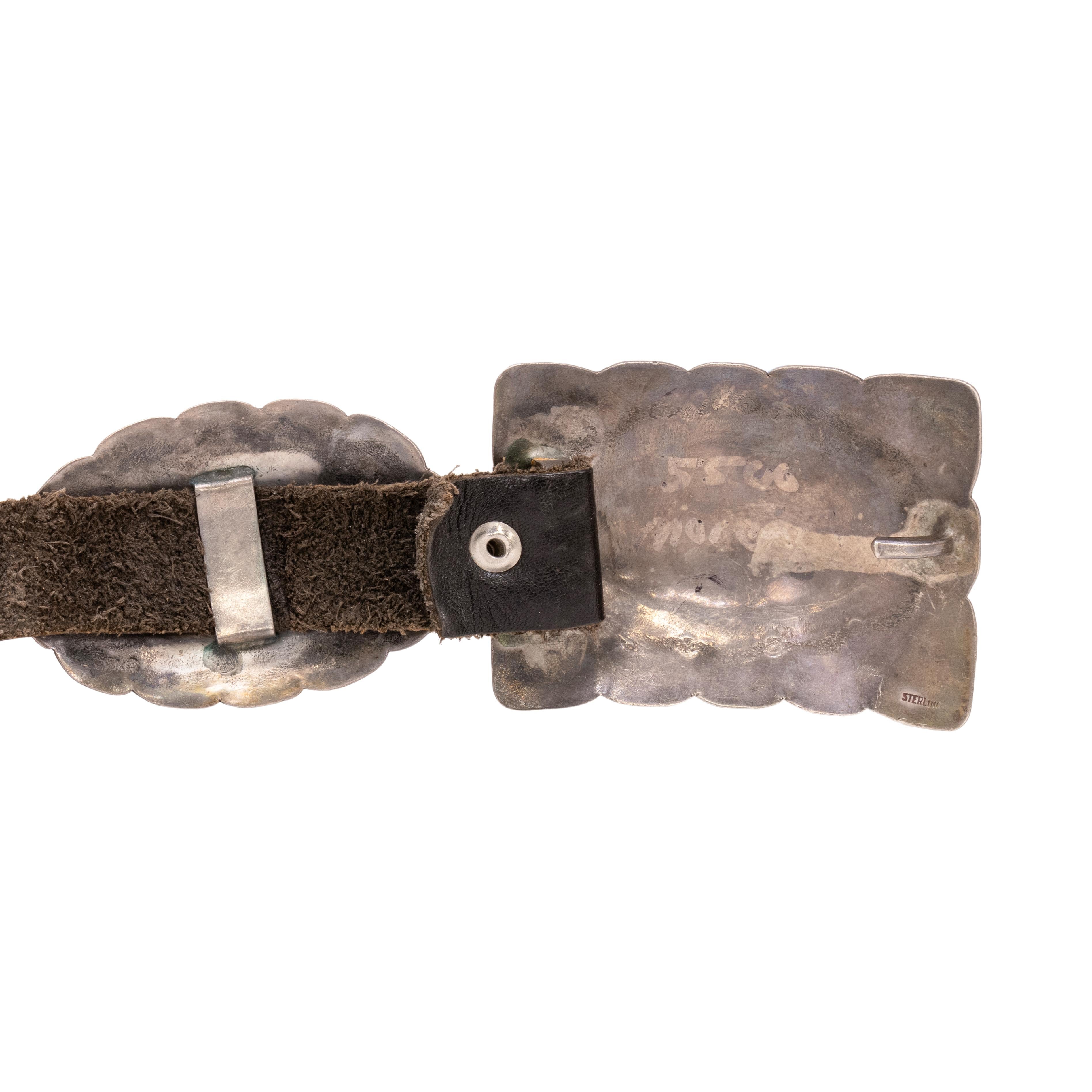 Native American Navajo Turquoise and Sterling Silver Concho Belt For Sale