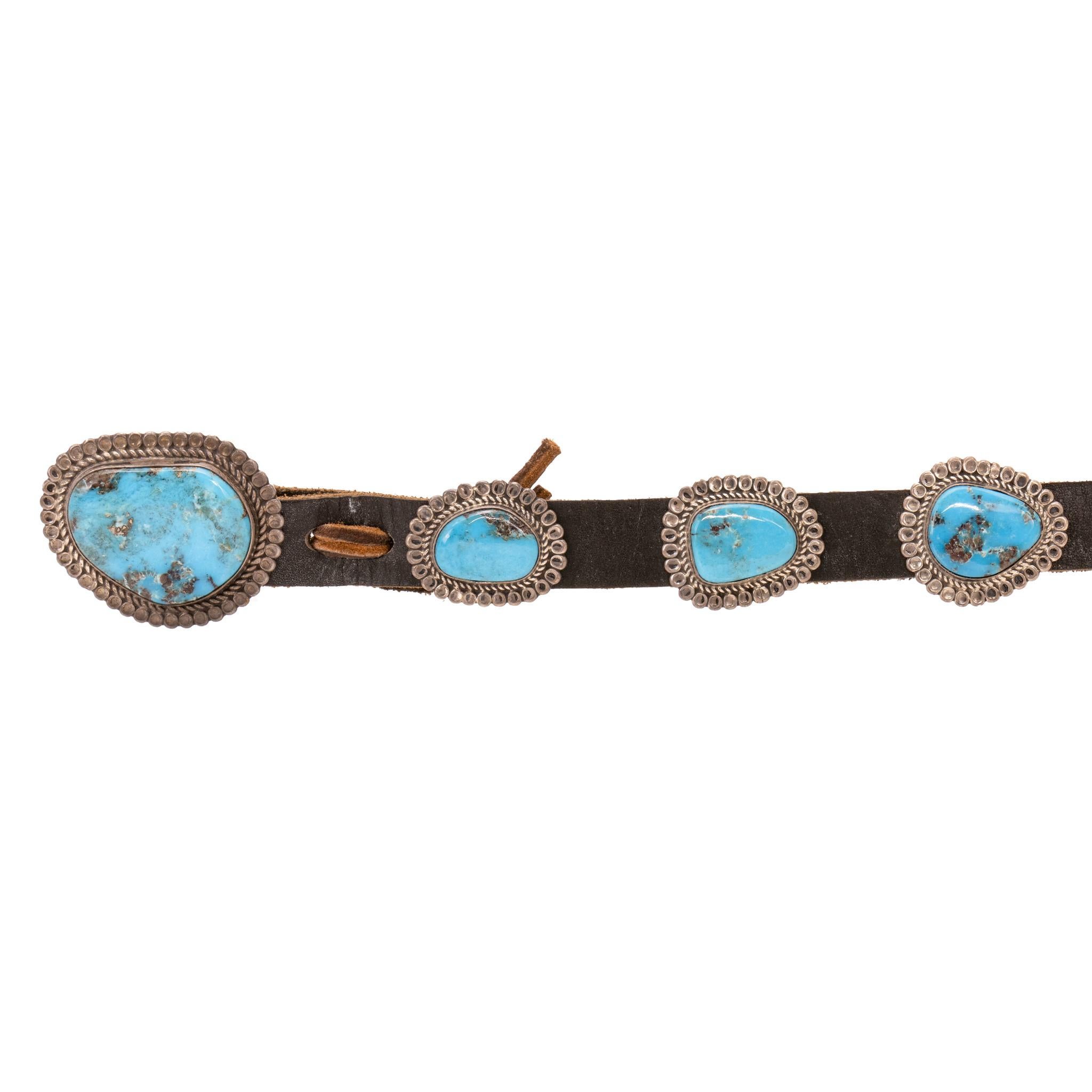 Native American Navajo Turquoise and Sterling Silver Concho Belt For Sale