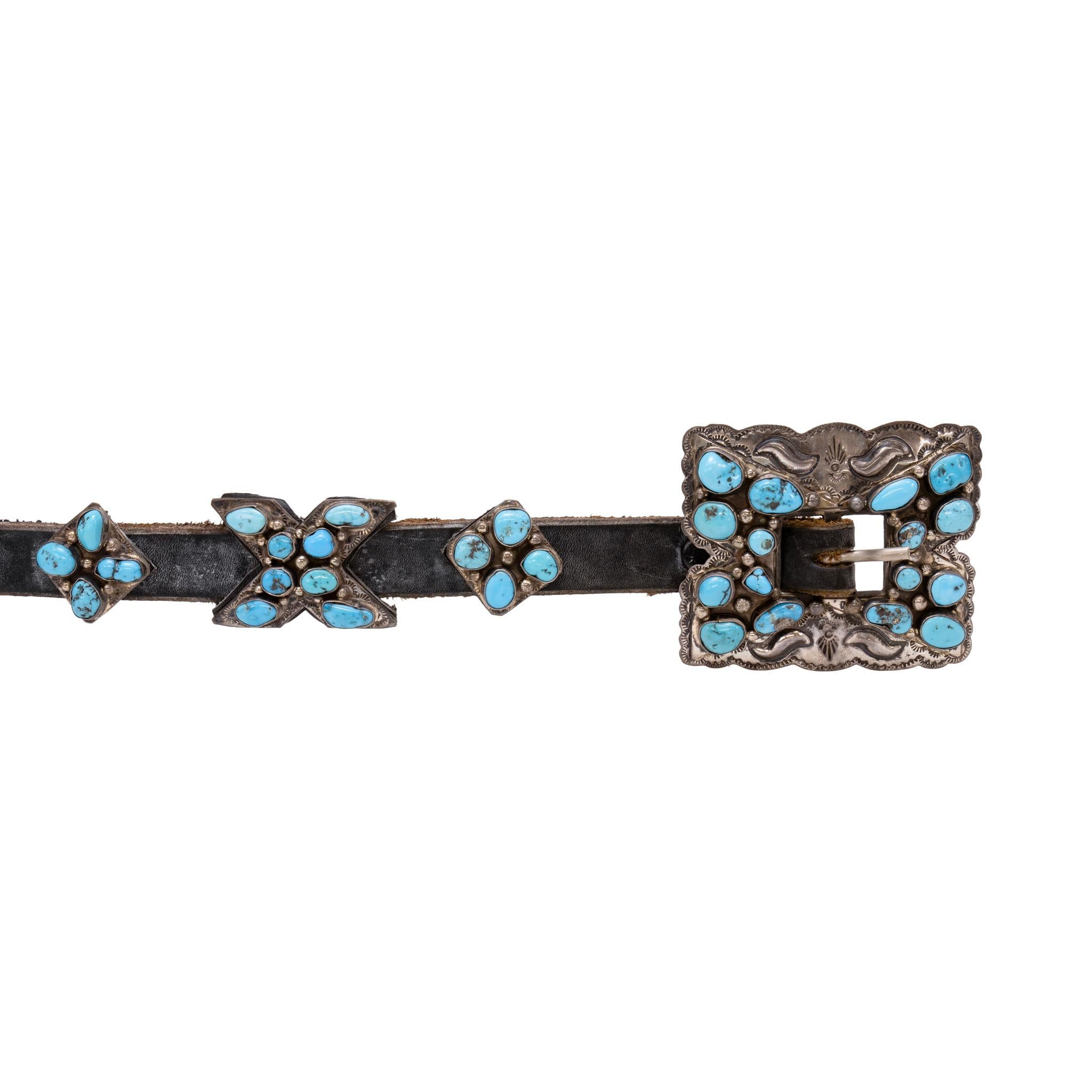 Navajo-Türkis und Sterling Silber Concho Gürtel (Indigene Kunst (Nord-/Südamerika)) im Angebot