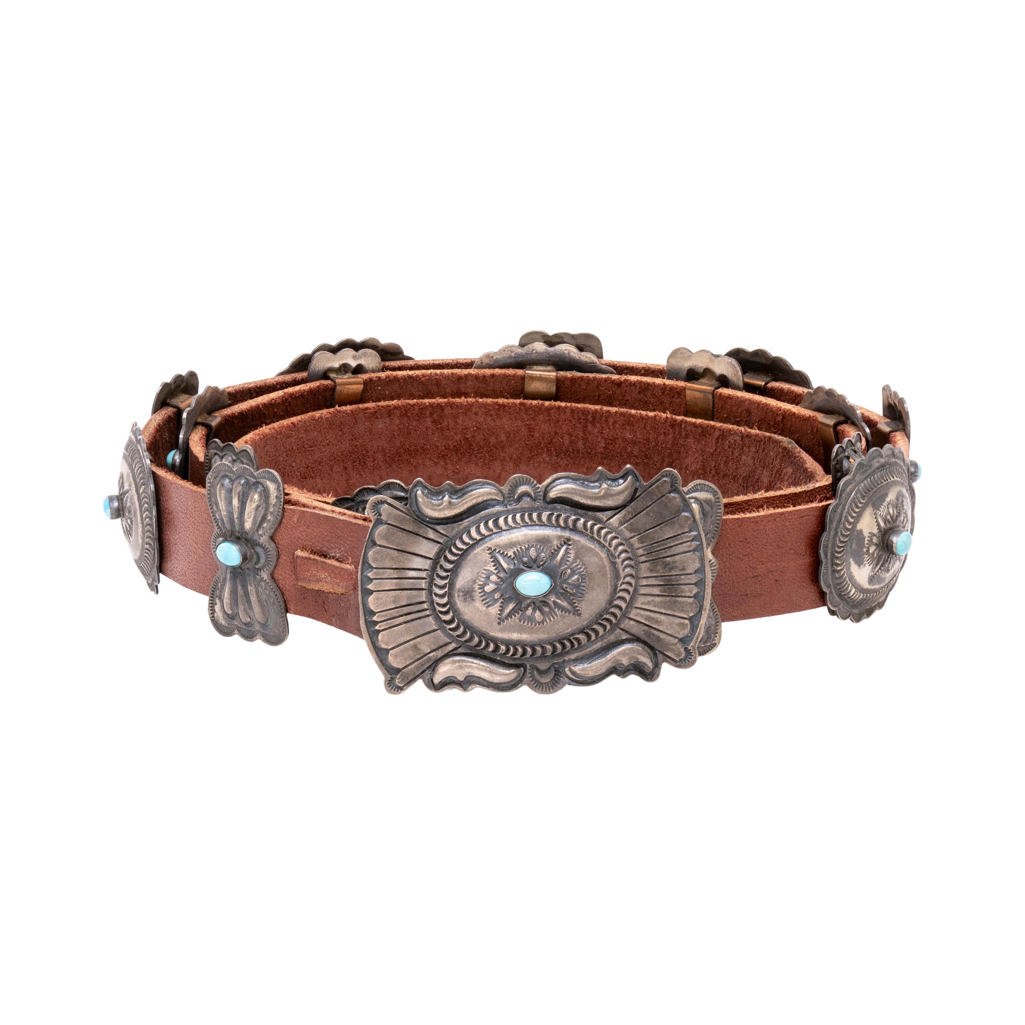 Ceinture Concho en Turquoise Navajo et Argent Sterling Bon état - En vente à Coeur d Alene, ID