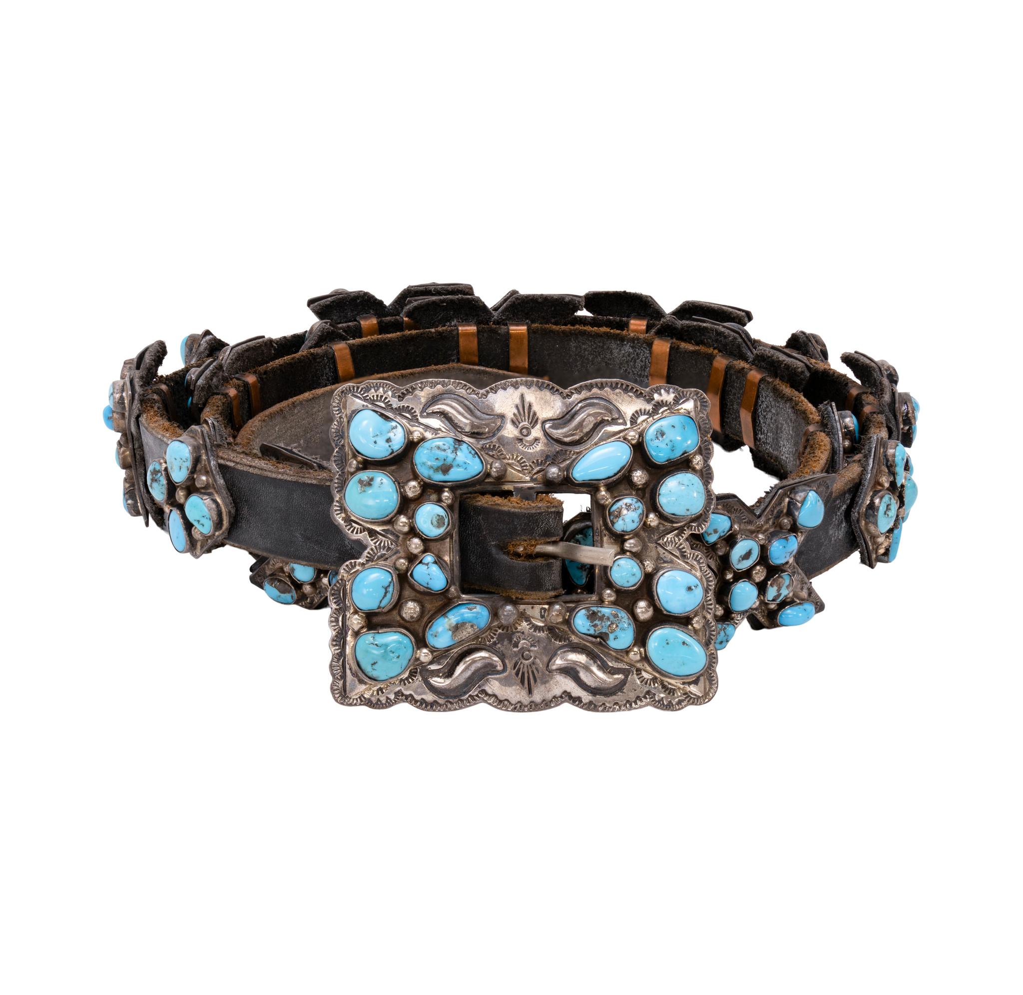 Taglio ovale Navajo Turquoise and Sterling Silver Concho Belt in vendita