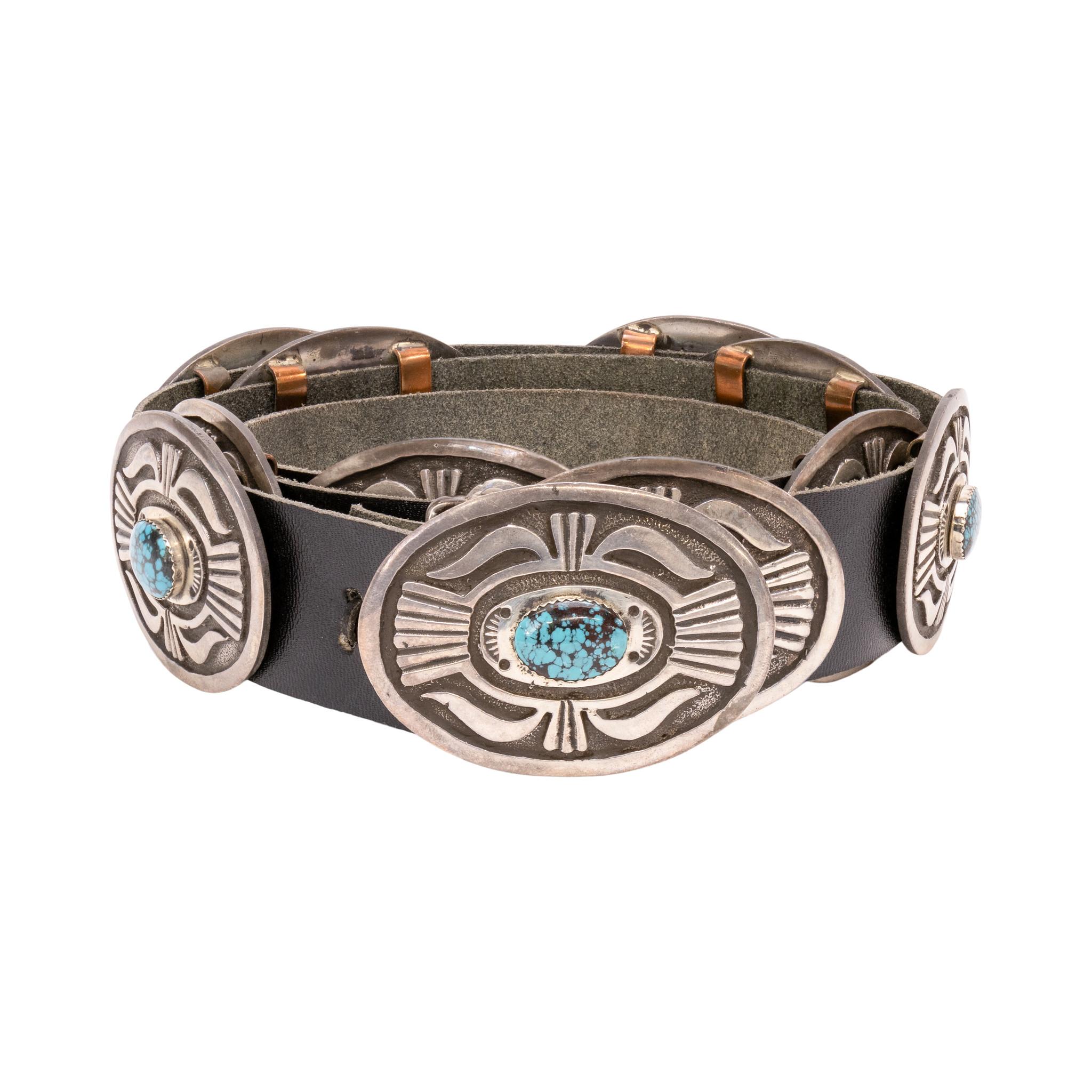 Cinturón de turquesa navajo y concho de plata de ley Corte oval en venta