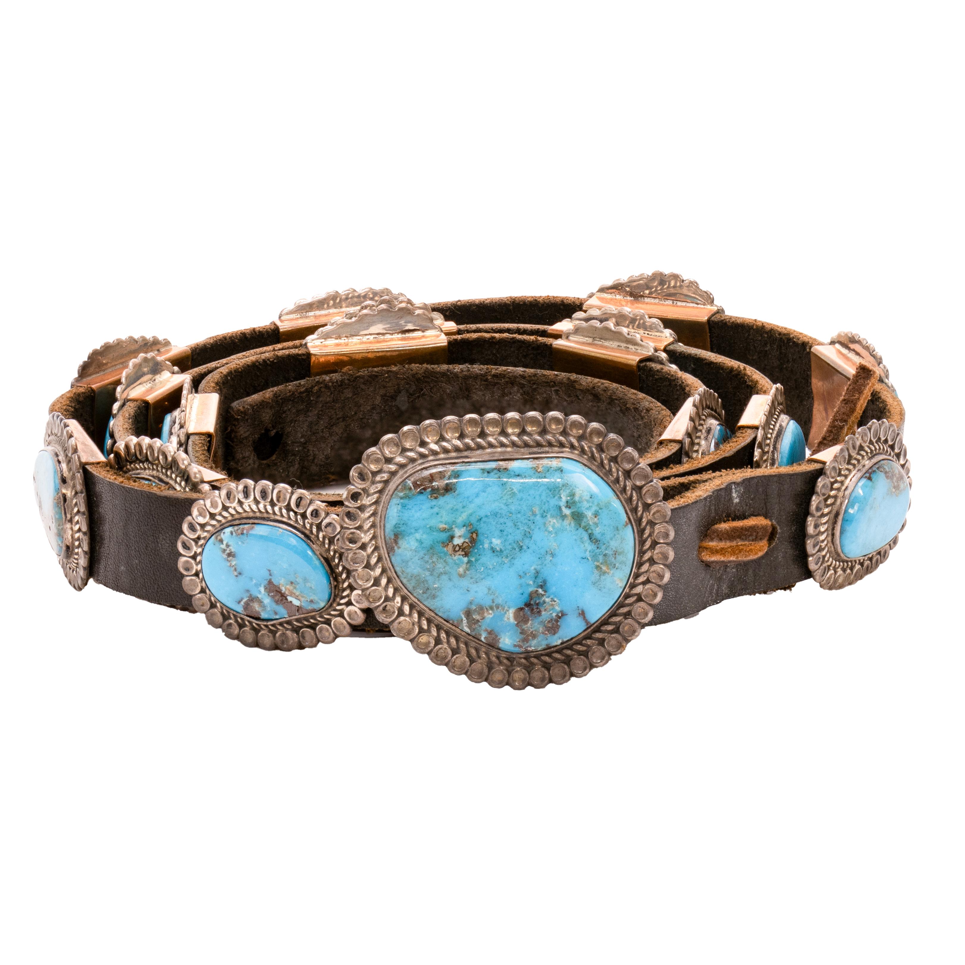 Navajo Turquoise and Sterling Silver Concho Belt In Good Condition For Sale In Coeur d Alene, ID
