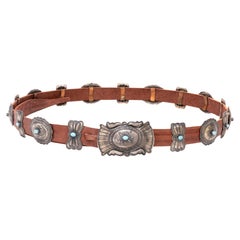 Ceinture Concho en Turquoise Navajo et Argent Sterling