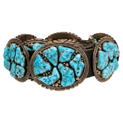 Navajo Turquoise and Sterling Silver Concho Belt